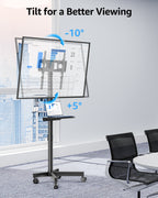 MOUNTUP Rolling TV Stand for 23-60" TVs – Mobile TV Cart with Wheels, Height Adjustable & Tilt, Max VESA 400x400mm, Holds up to 77 lbs – Portable Floor TVs Stand W/Shelf for Home, Office & Classroom