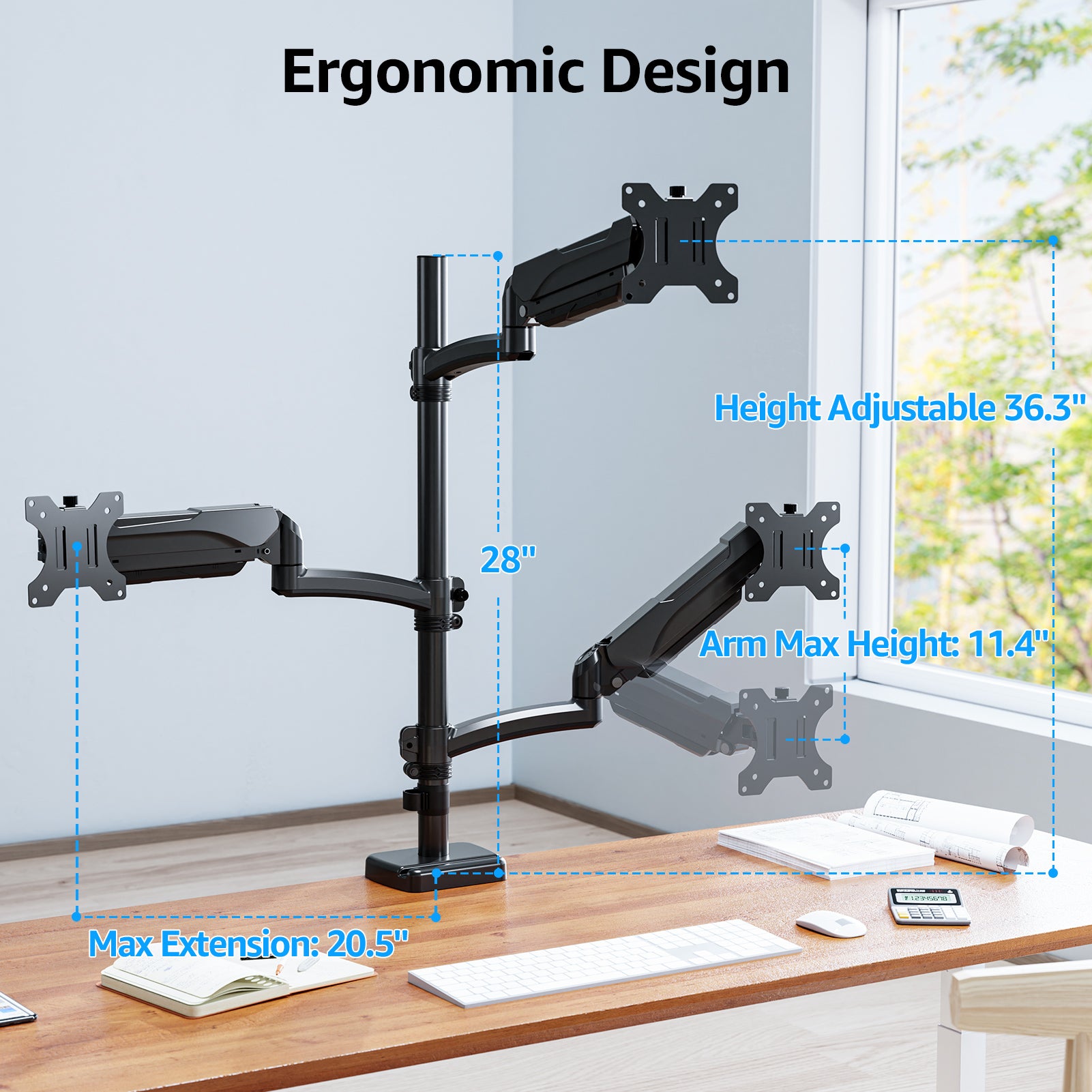 MOUNTUP Triple Monitor Mount for Max 32 Inch Screen, Each Arm Holds 4.4-17.6lbs, 3 Monitors Desk Mount, Triple Monitor Stand for Desk, Adjutable Triple Monitor Arm with Clamp/Grommet Base