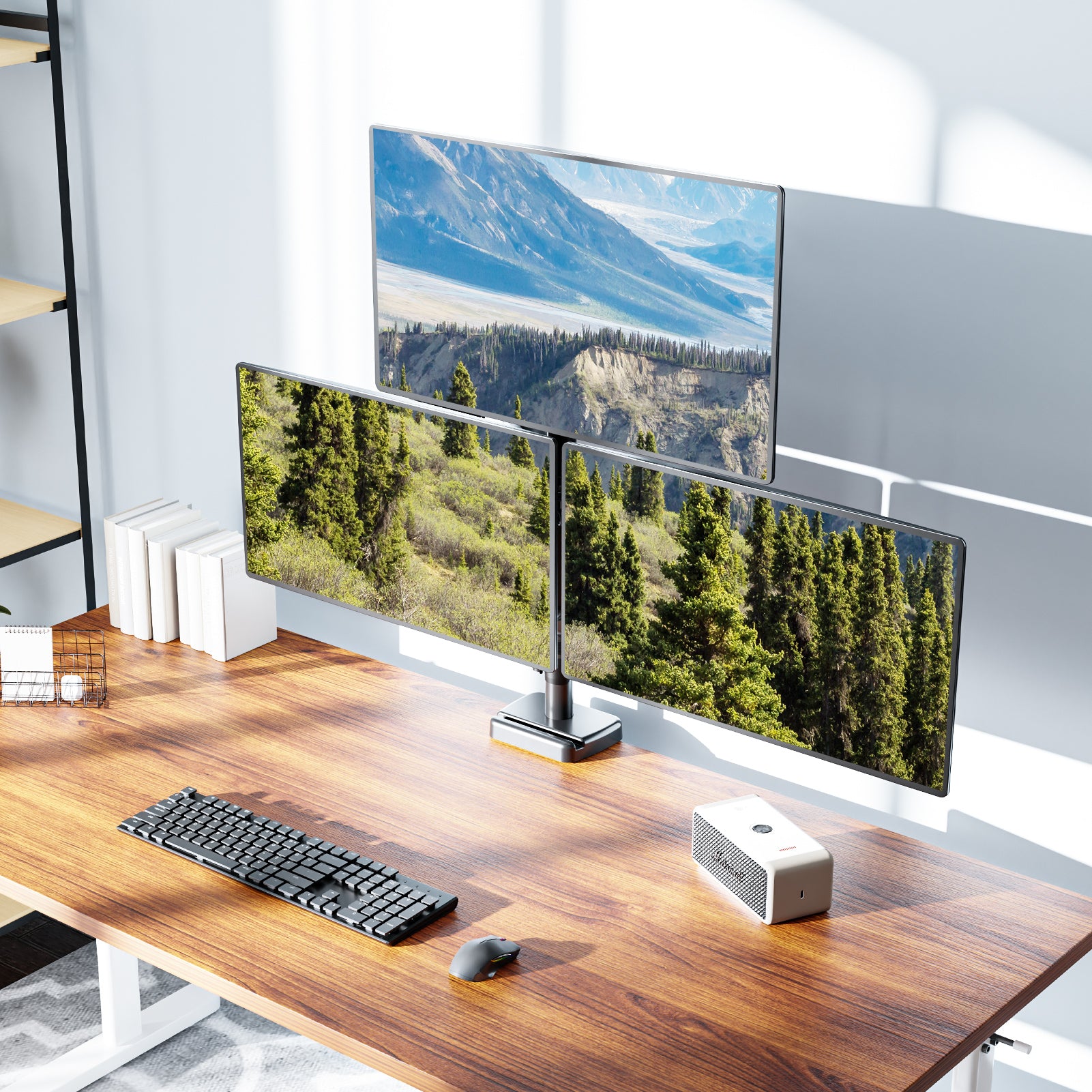 MOUNTUP Triple Monitor Mount for Max 32 Inch Screen, Each Arm Holds 4.4-17.6lbs, 3 Monitors Desk Mount, Triple Monitor Stand for Desk, Adjutable Triple Monitor Arm with Clamp/Grommet Base