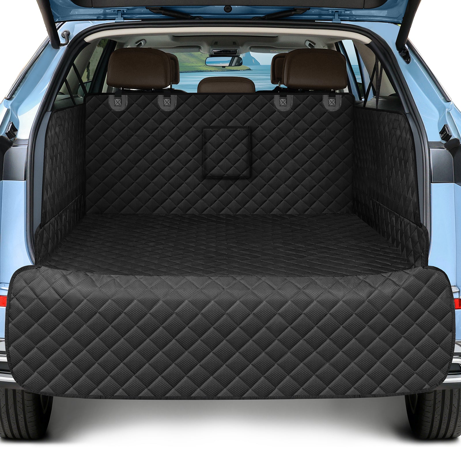 SMATTO Waterproof Dog Cargo Liner for SUV Sedan Van, Non-Slip Scratchproof Pet Seat Cover with Bumper Flap Protector, Large Universal Fit