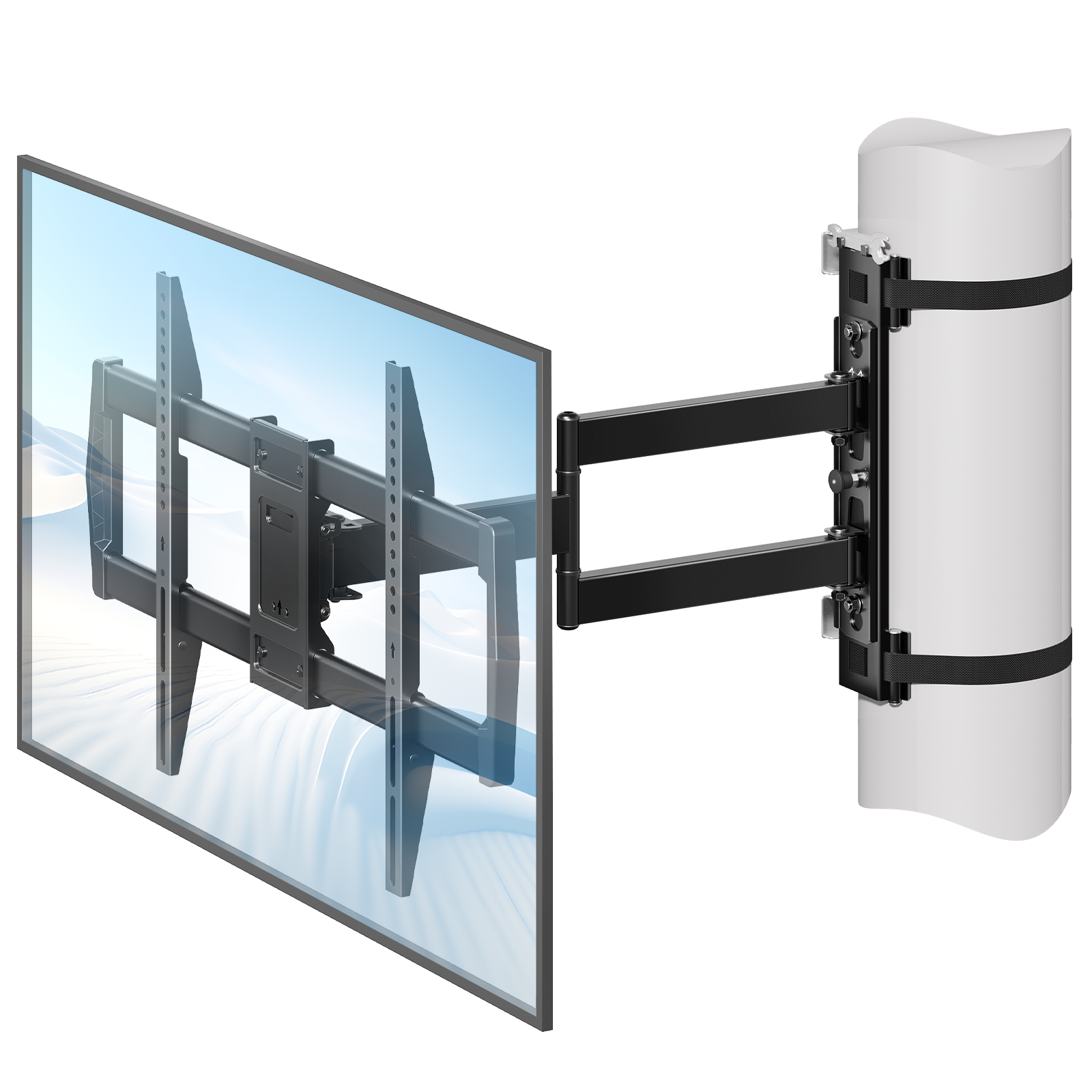 MOUNTUP Pillar TV Mount for 32"-75" TVs, Full Motion Strap-On Post Mount for Round & Square Columns, Swivel Tilt Level, No-Drill Design, Max VESA 600x400mm, Holds 88 lbs, Black