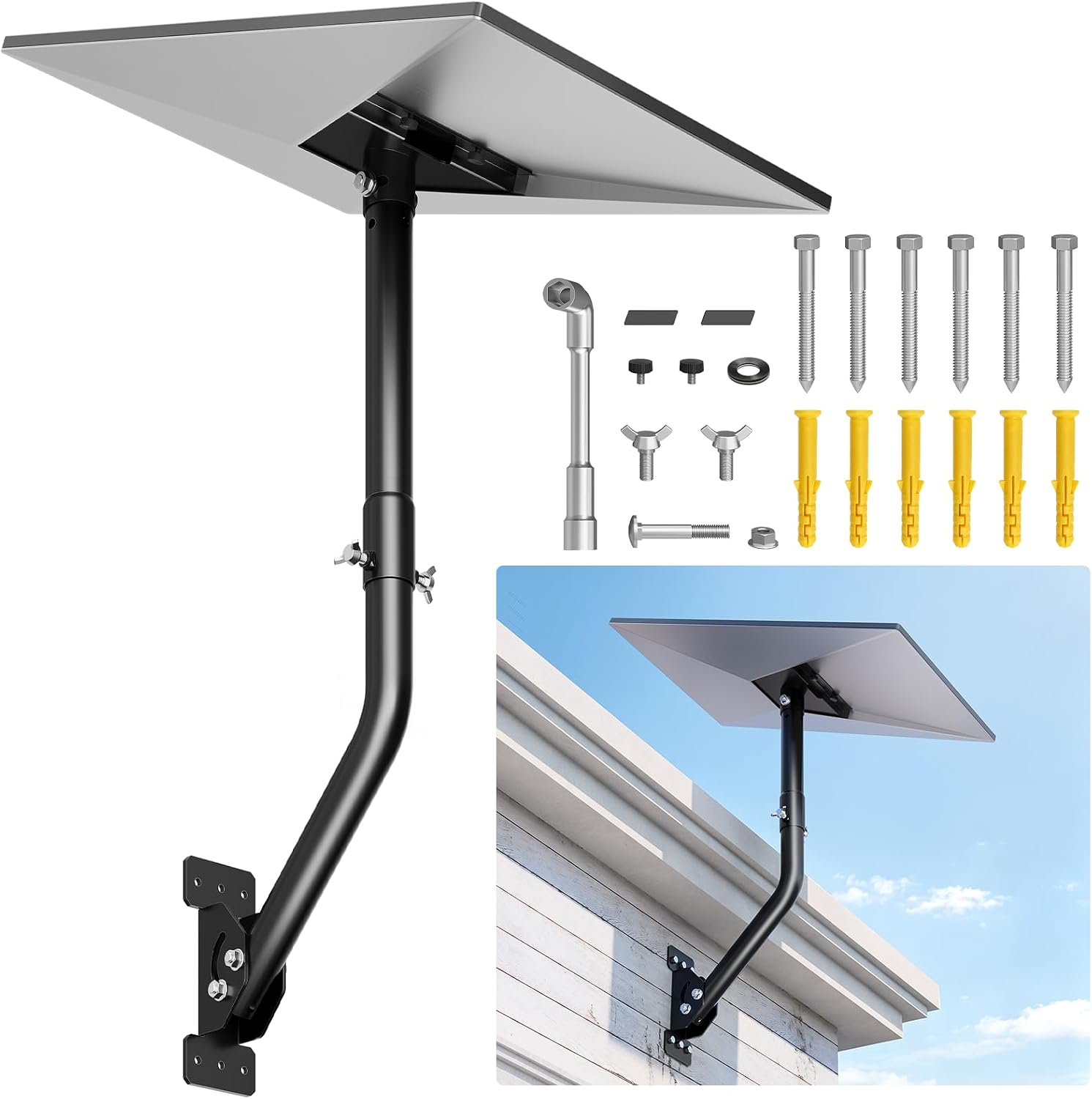 MOUNTUP Starlink Mount for Standard 4/4X/V3, Gen 3 Starlink Wall Mount Kit with Rust-Resistant Stainless Steel Screws for Concrete/Wood Walls, Max 23.5in Poles Adjustable for Wider Eaves