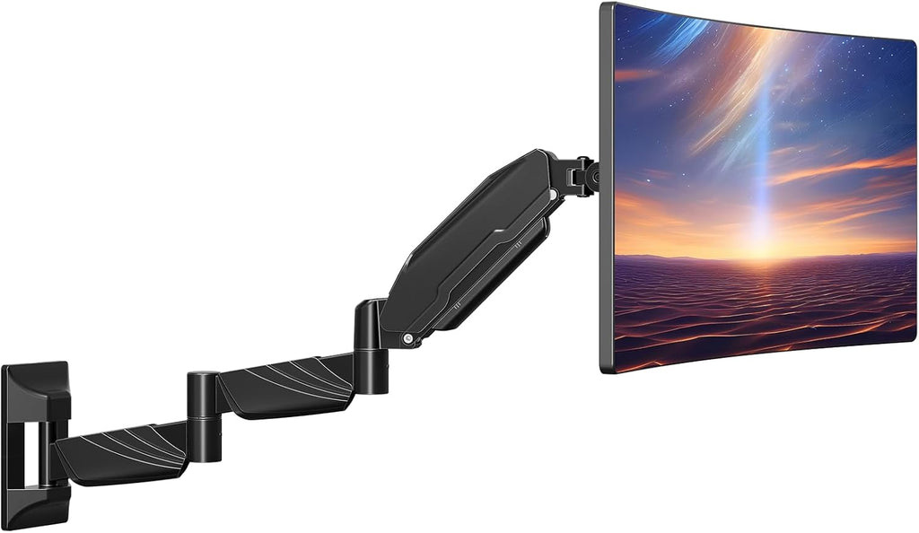 MOUNTUP Long Arm Monitor Wall Mount for 17-32” Screens, Supports 4.4-17.6lbs, Long Reach Arm Extends Up to 27.97”, Copmuter Wall Mount Monitor Arm, Full Motion Tilt Swivel Rotation, VESA 75x75 100x100