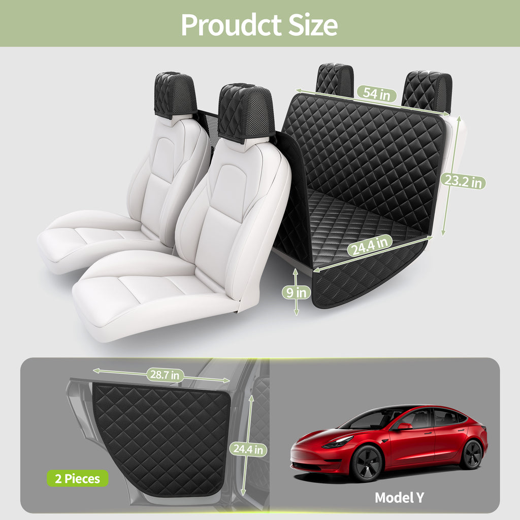 Dog Seat Covers for Tesla Model Y, Hard Bottom Dog Hammock | with Door & Headrest Protection, Waterproof Scratchproof Backseat Dog Cover with Mesh Window