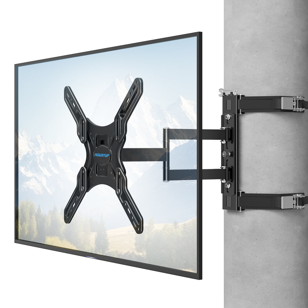 MOUNTUP Outdoor Pillar TV Mount for Gazebo & Patio, No-Drill Full Motion TV Post Mount for Round & Square Columns, Swivel Tilt Level, Fits 26–60″ TVs up to 77 lbs, Max VESA 400x400mm, Black MU0084-OD