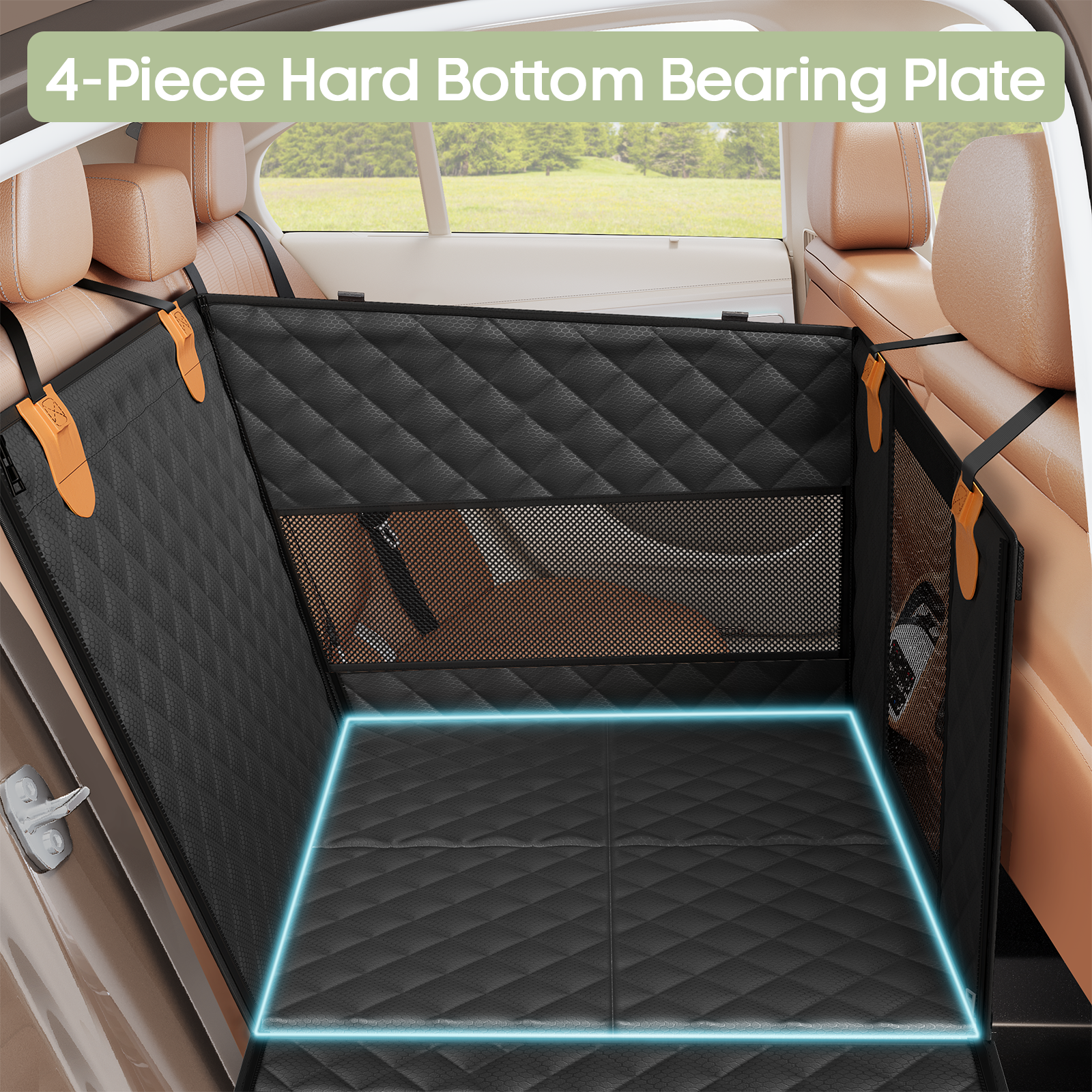 Dog Car Seat for Large Medium Dogs, Back Seat Extender for Pets with Hard Bottom, Strong Support Waterproof Dog Seat Cover with 3 Mesh Windows for Cars, Trucks and SUVs