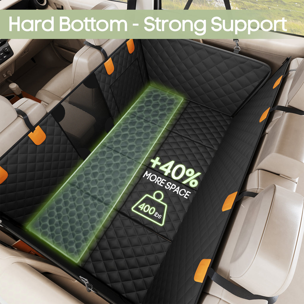 Smatto Dog Car Seat Cover for Back Seat, Hard Bottom Back Seat Extender Supports 400lbs, Waterproof Rear Seat Pet Cover, Dog Hammock with Mesh Window for Car SUV
