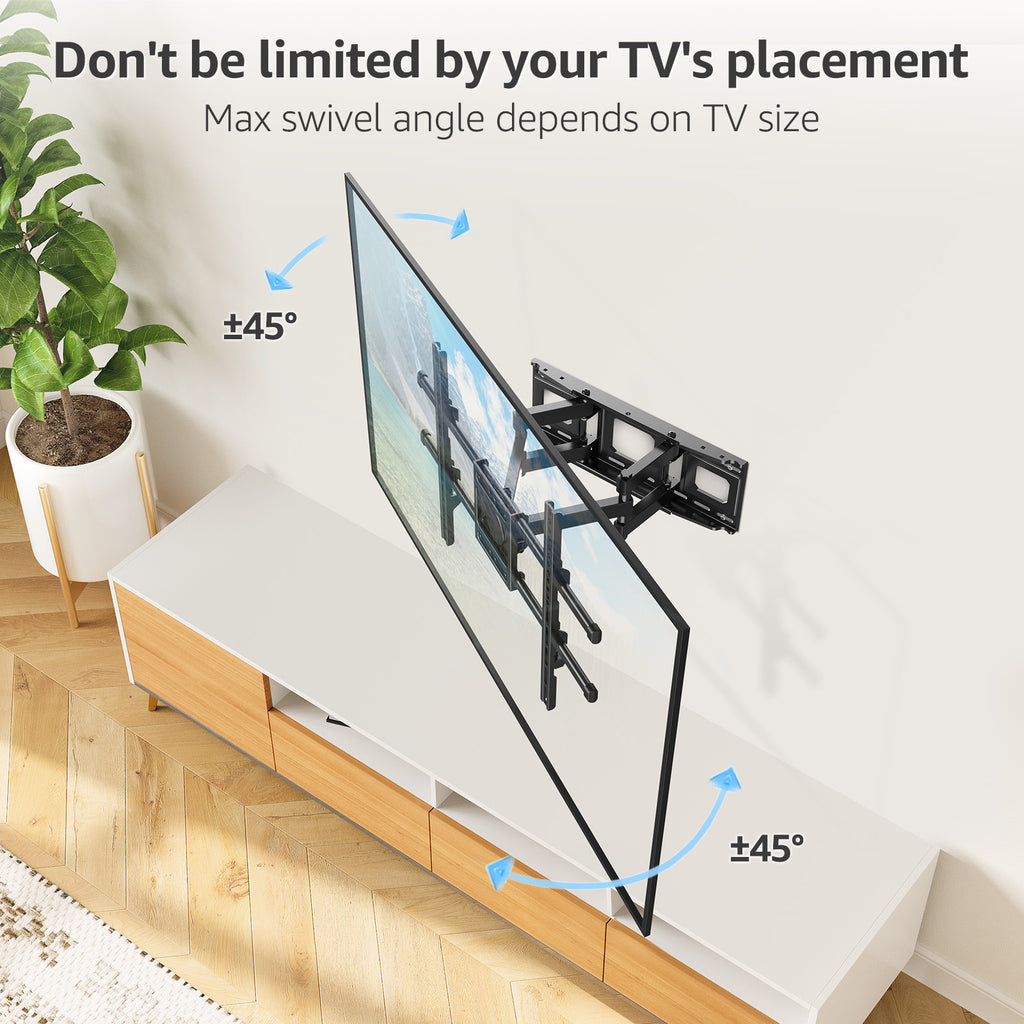 MOUNTUP Full Motion TV Wall Mount for Most 40-85 inch Flat TVs up to 110 lbs, Wall Mount Bracket with Dual Articulating Arms, Tilt, Level, Swivel, TV Mount Fits 12/16" Wood Stud, Max VESA 600x400mm