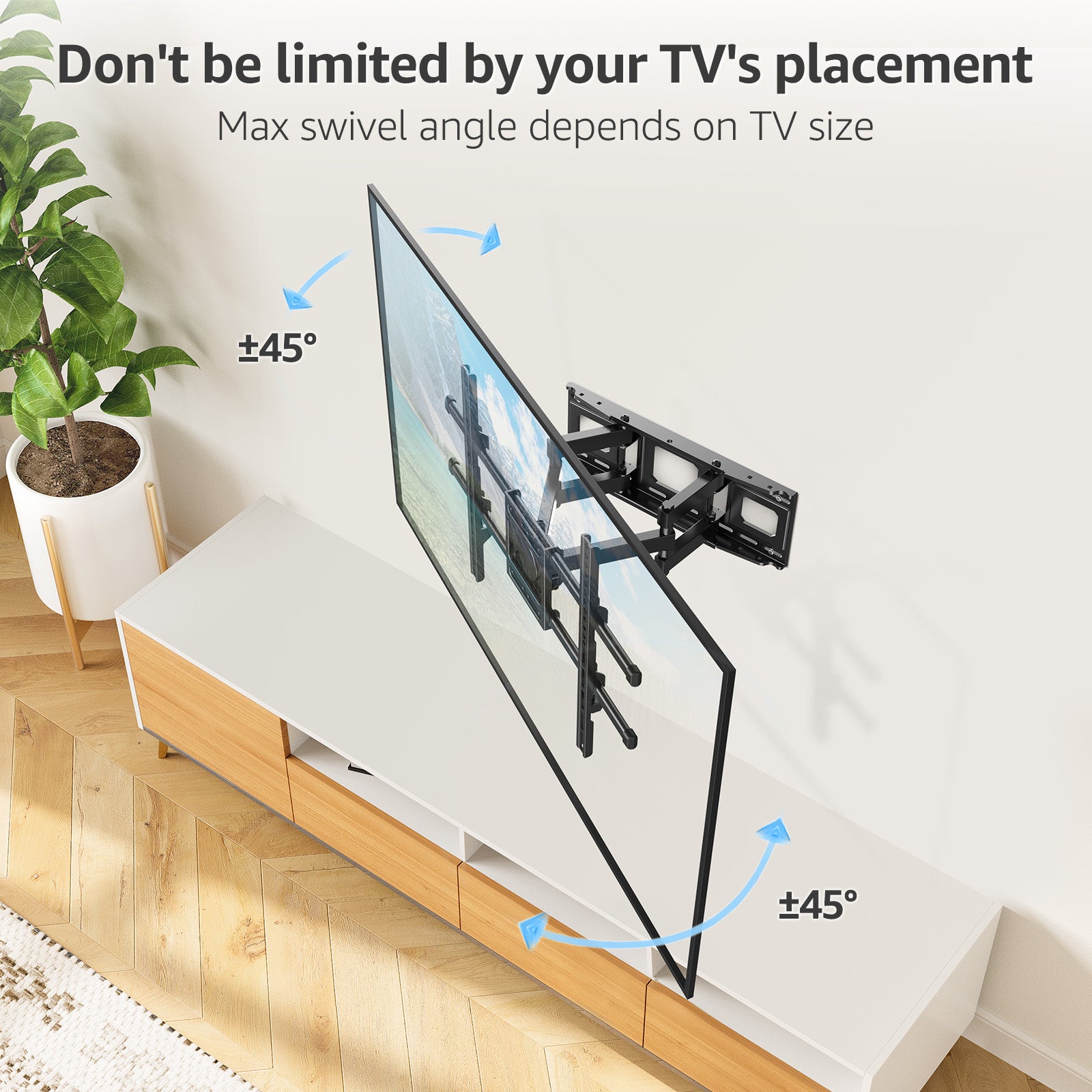MOUNTUP Full Motion TV Wall Mount for Most 40-85 inch Flat TVs up to 110 lbs, Wall Mount Bracket with Dual Articulating Arms, Tilt, Level, Swivel, TV Mount Fits 12/16" Wood Stud, Max VESA 600x400mm