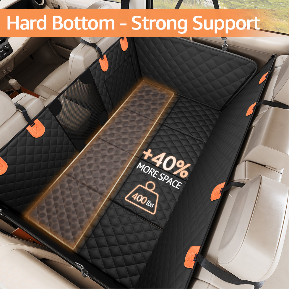 SMATTO Heavy Duty 400lbs Dog Car Seat Cover, Waterproof Pet Hammock for Back Seat with Mesh Window & Hard Bottom, Fits SUV Car