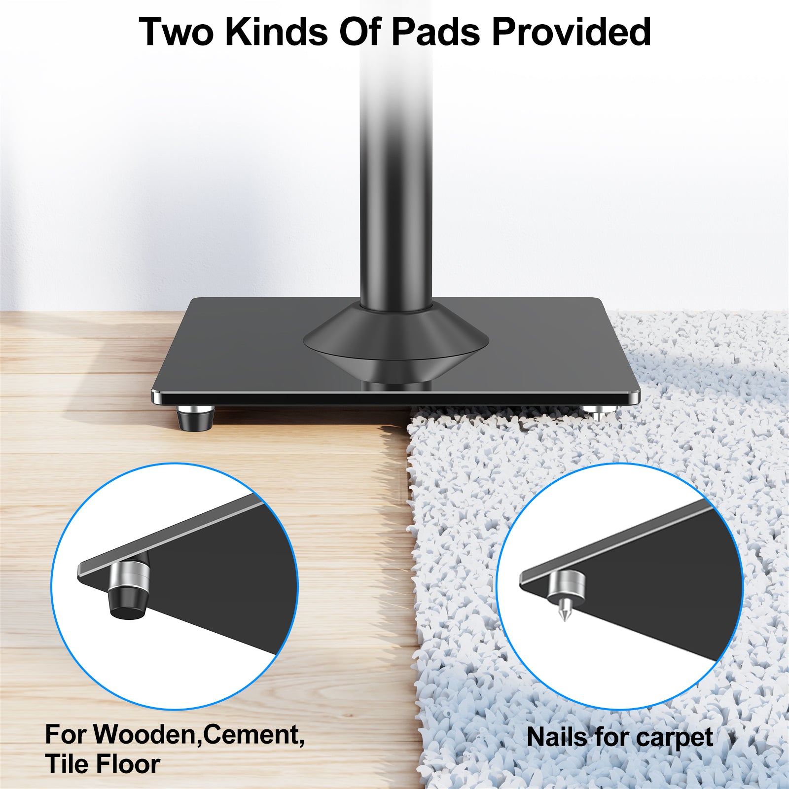 MOUNTUP Universal Speaker Stands Pair, 28.3" to 37.4" Height Adjustable Floor Speaker Stands, Holds Bookshelf & Large Satellite Studio Speakers, Cable Concealing, 22LBS Capacity, 9.8" Plate, Black