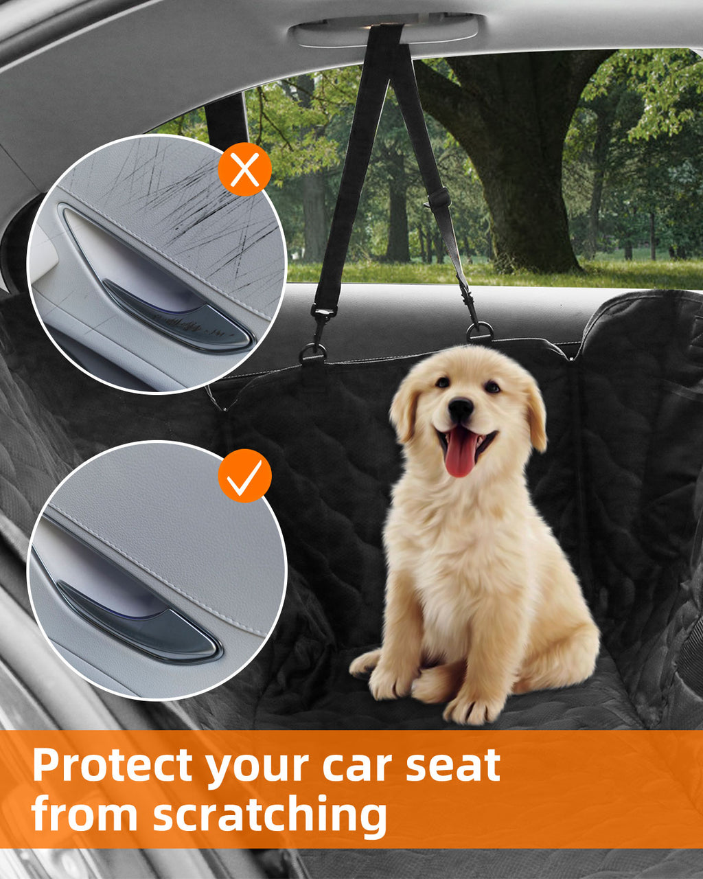 SMATTO Dog Car Seat Cover with Mesh Window, 100% Waterproof Pet Seat Cover for Back Seat, Scratchproof Dog Hammock for Cars, Trucks, SUVs, Jeeps, Black