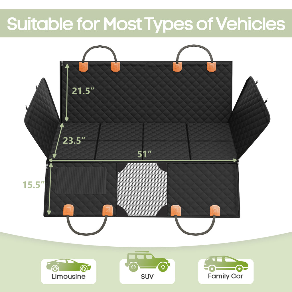 Smatto Dog Car Seat Cover for Back Seat, Hard Bottom Back Seat Extender Supports 400lbs, Waterproof Rear Seat Pet Cover, Dog Hammock with Mesh Window for Car SUV