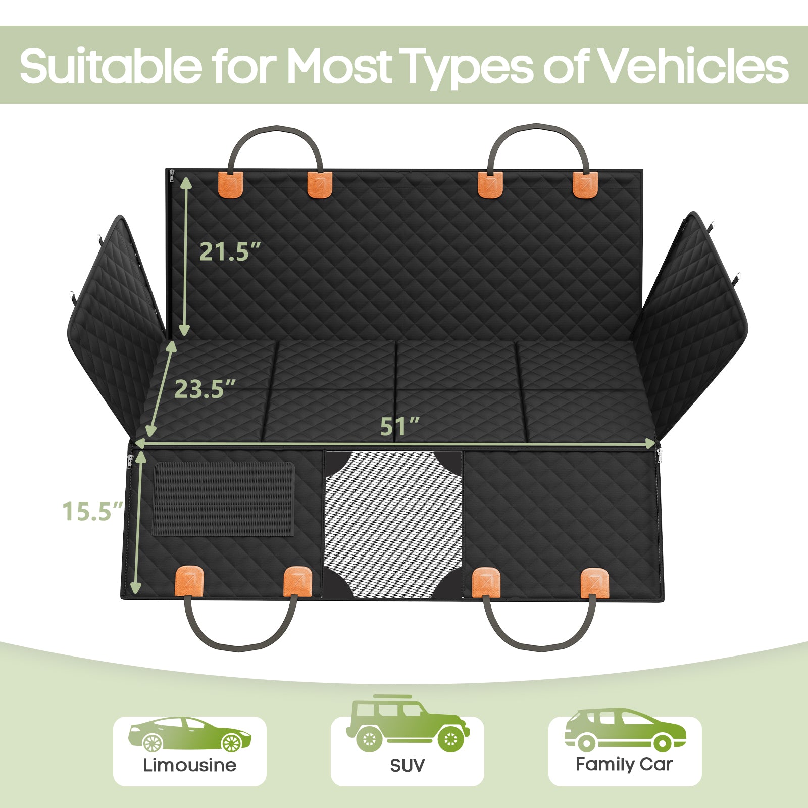 Smatto Dog Car Seat Cover for Back Seat, Hard Bottom Back Seat Extender Supports 400lbs, Waterproof Rear Seat Pet Cover, Dog Hammock with Mesh Window for Car SUV