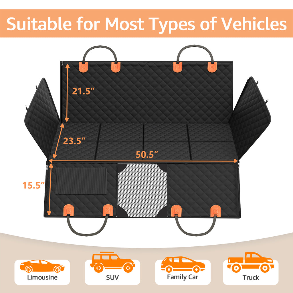 SMATTO Heavy Duty 400lbs Dog Car Seat Cover, Waterproof Pet Hammock for Back Seat with Mesh Window & Hard Bottom, Fits SUV Car