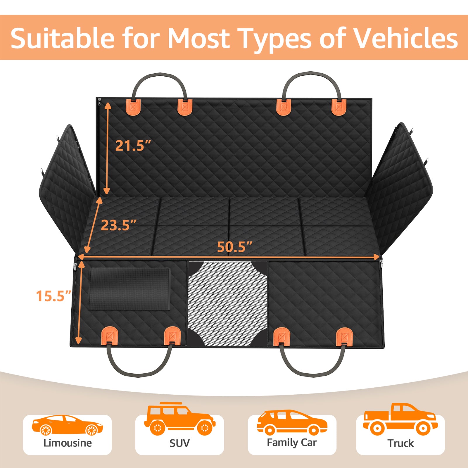 SMATTO Heavy Duty 400lbs Dog Car Seat Cover, Waterproof Pet Hammock for Back Seat with Mesh Window & Hard Bottom, Fits SUV Car