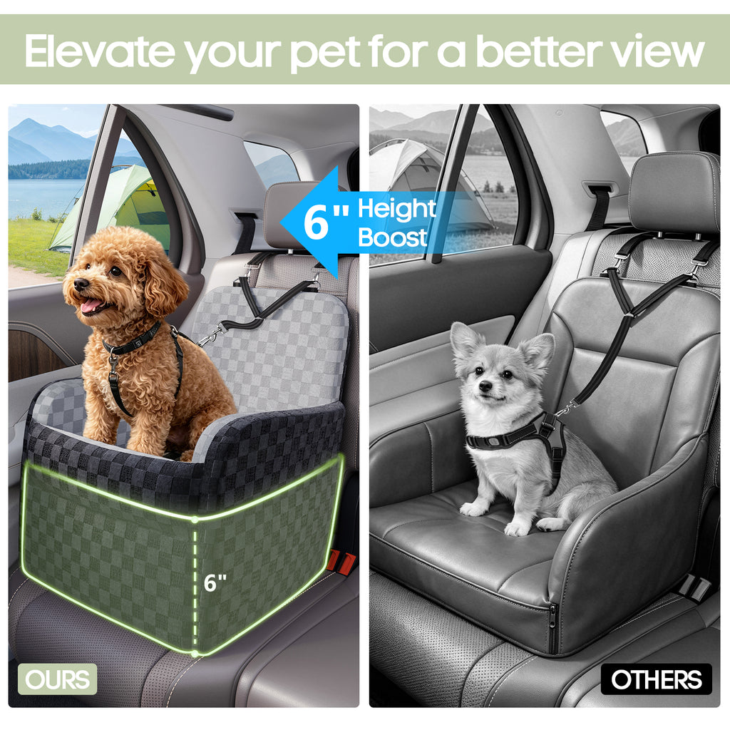 SMATTO Dog Car Seat for Small and Medium Dogs up to 26 lbs, Portable Waterproof Dog Booster Car Seat with Removable Washable Cover, Safety Seat Belt Y-Shape Safety Belt and Storage Pockets, Black