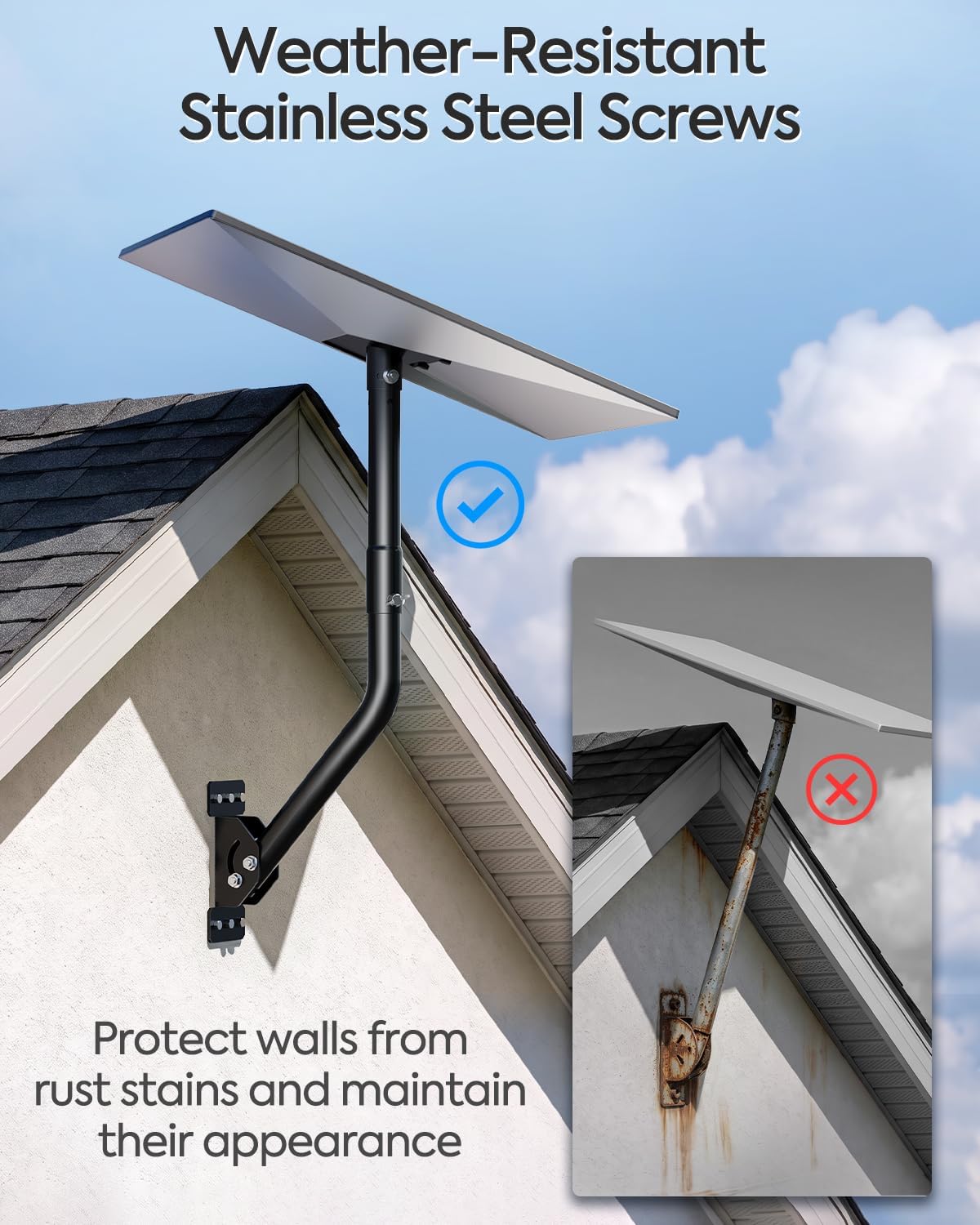 MOUNTUP Starlink Mount for Standard 4/4X/V3, Gen 3 Starlink Wall Mount Kit with Rust-Resistant Stainless Steel Screws for Concrete/Wood Walls, Max 23.5in Poles Adjustable for Wider Eaves