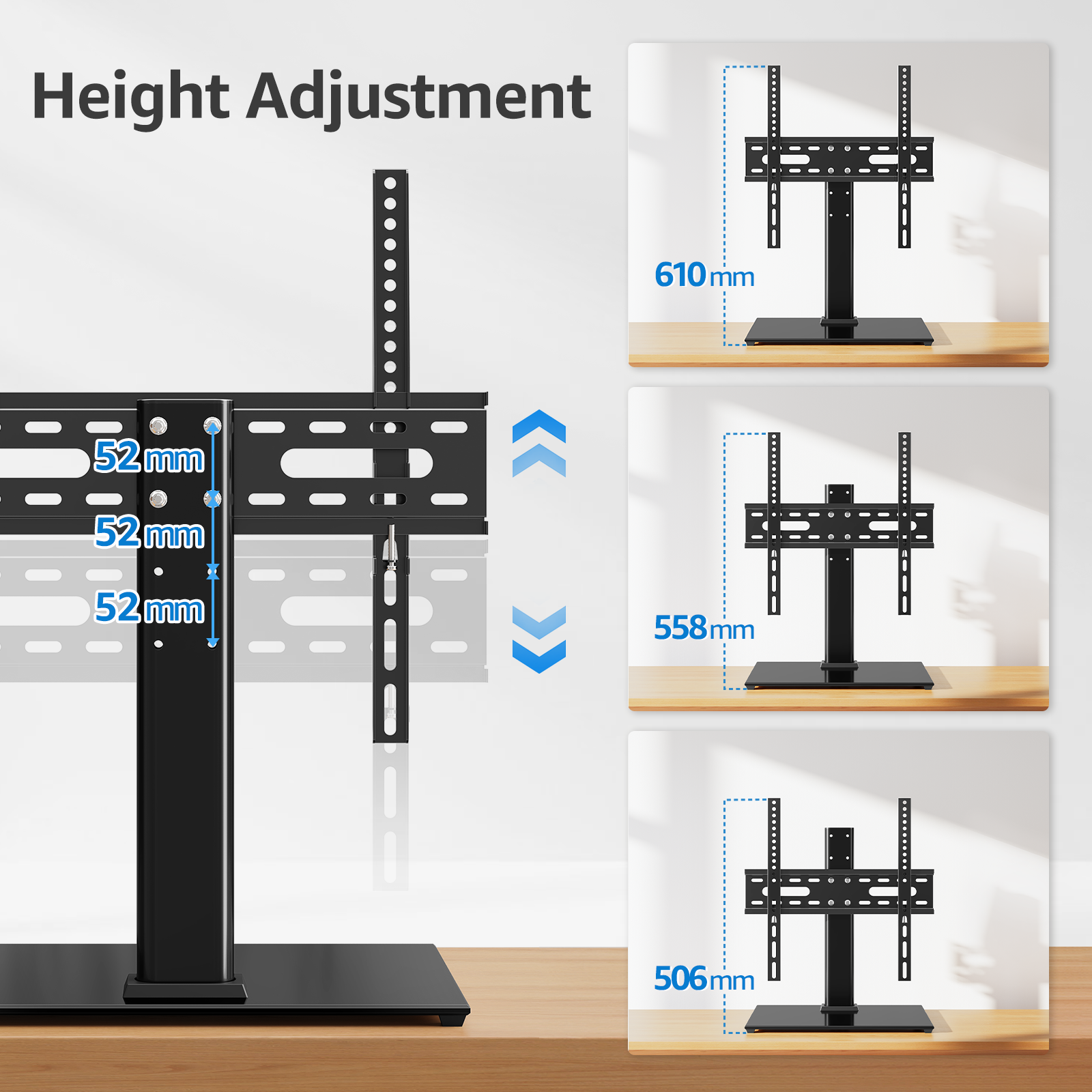 MONTUP Universal TV Stand for 24–60 Inch TV, Height Adjustable Table Top TV Stand Up to 40KG, Pedestal with Bracket Max VESA 400x400mm, EU1335