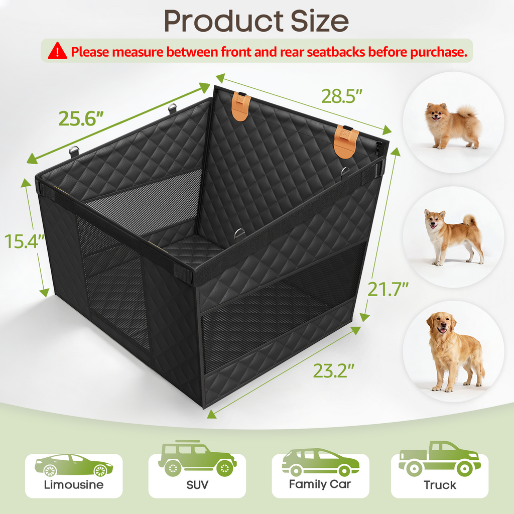 Dog Car Seat for Large Medium Dogs, Back Seat Extender for Pets with Hard Bottom, Strong Support Waterproof Dog Seat Cover with 3 Mesh Windows for Cars, Trucks and SUVs