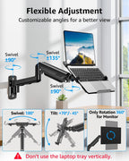 MOUNTUP Laptop Wall Mount, Adjustable Laptop Mount for Max 17" Notebook or Max 32" Monitor, Wall Mount Laptop Holder Holds 4.4-22lbs, 2-in-1 Laptop Arm with Ventilated Tray