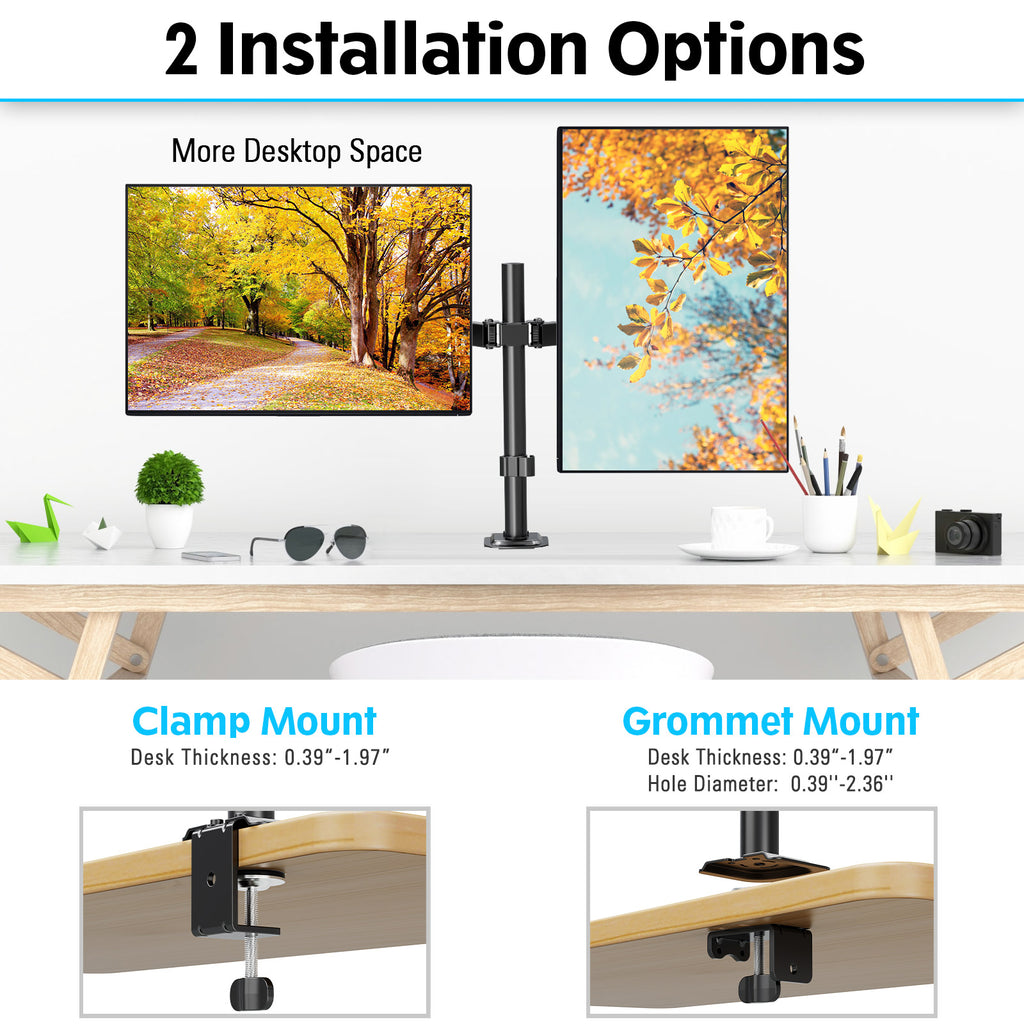MOUNTUP Dual Monitor Stand Fits Max 32 Inch Screen up to 17.6lbs, Dual Monitor Desk Mount, Fully Adjustable Dual Monitor Arm for 2 LCD Screens, Double Monitor Stand with C-Clamp and Grommet Base