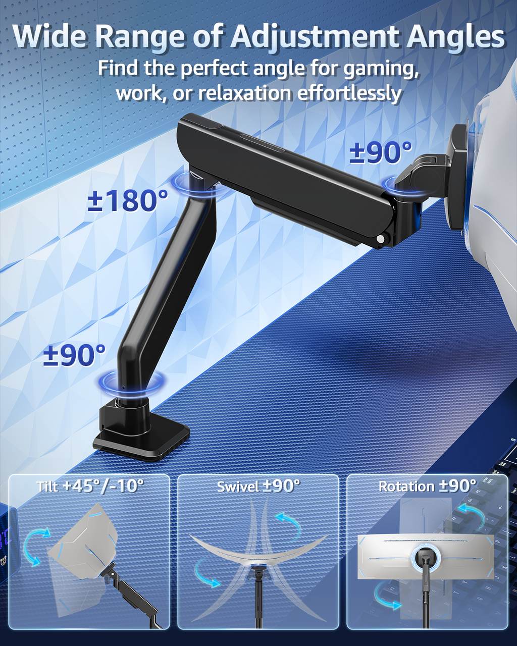 MOUNTUP Heavy Duty Monitor Arm, Single Monitor Mount for 57" Ultrawide Monitor, Supports 4.4–66 lbs, Large Monitor Arm with Full Motion Adjustment, Monitor Stand for Desk, Max VESA 100x100mm