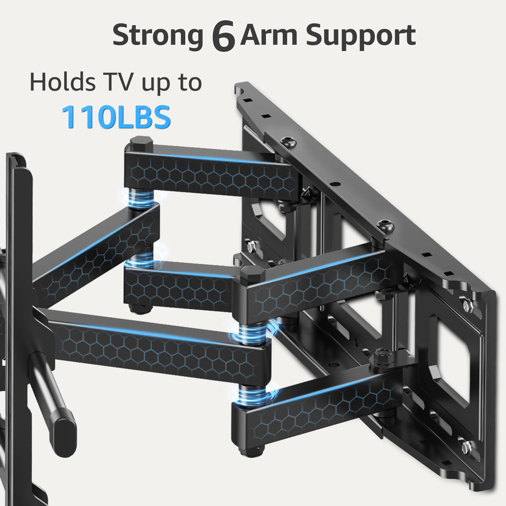 MOUNTUP Full Motion TV Wall Mount for Most 40-85 inch Flat TVs up to 110 lbs, Wall Mount Bracket with Dual Articulating Arms, Tilt, Level, Swivel, TV Mount Fits 12/16" Wood Stud, Max VESA 600x400mm