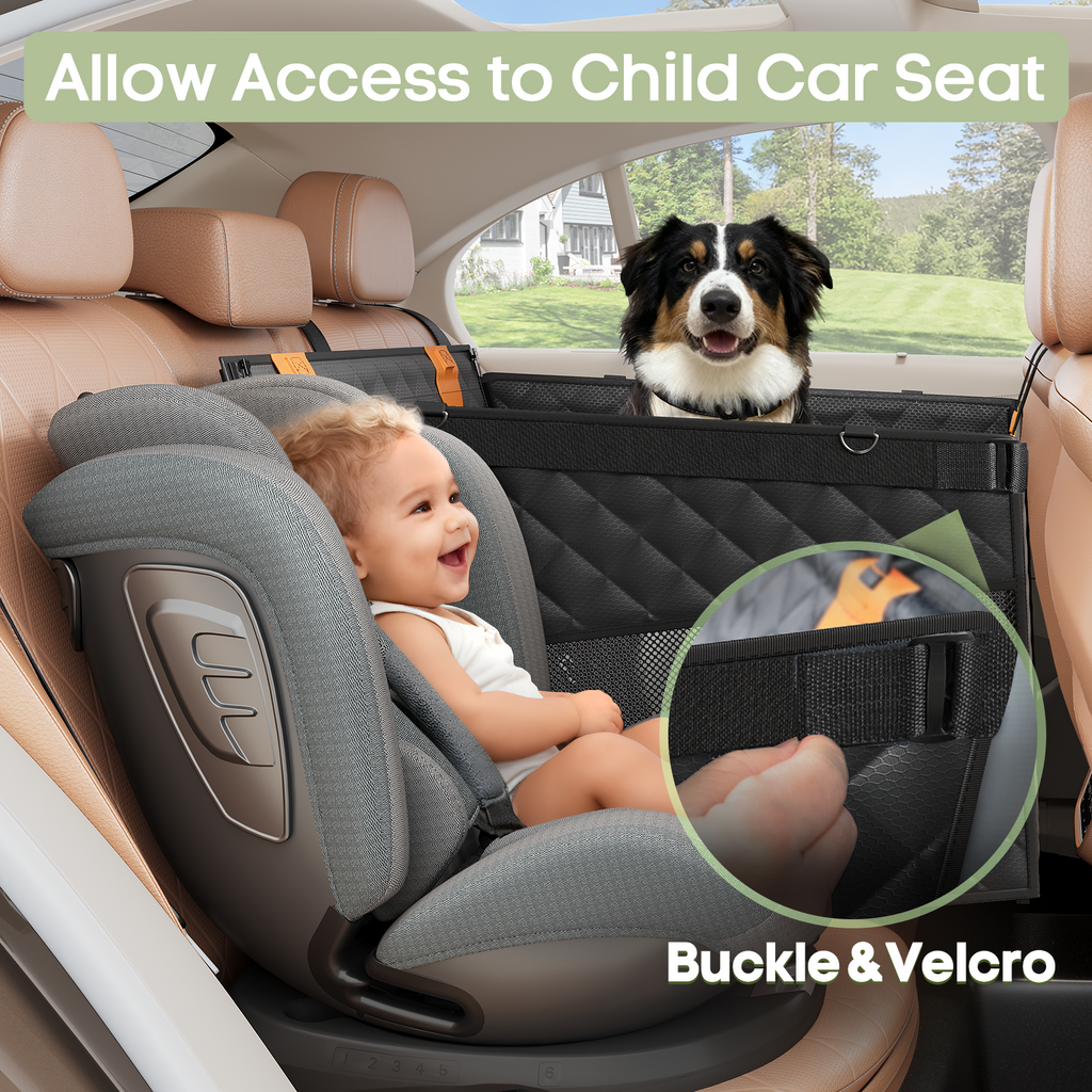 Dog Car Seat for Large Medium Dogs, Back Seat Extender for Pets with Hard Bottom, Strong Support Waterproof Dog Seat Cover with 3 Mesh Windows for Cars, Trucks and SUVs