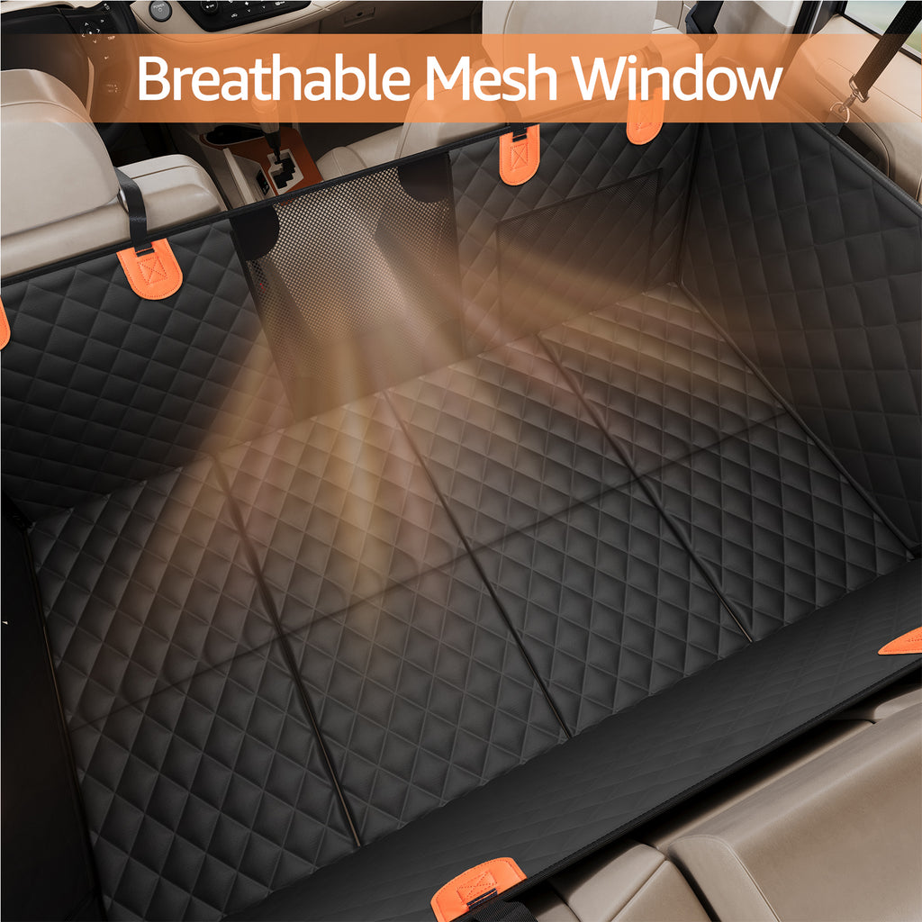 SMATTO Heavy Duty 400lbs Dog Car Seat Cover, Waterproof Pet Hammock for Back Seat with Mesh Window & Hard Bottom, Fits SUV Car