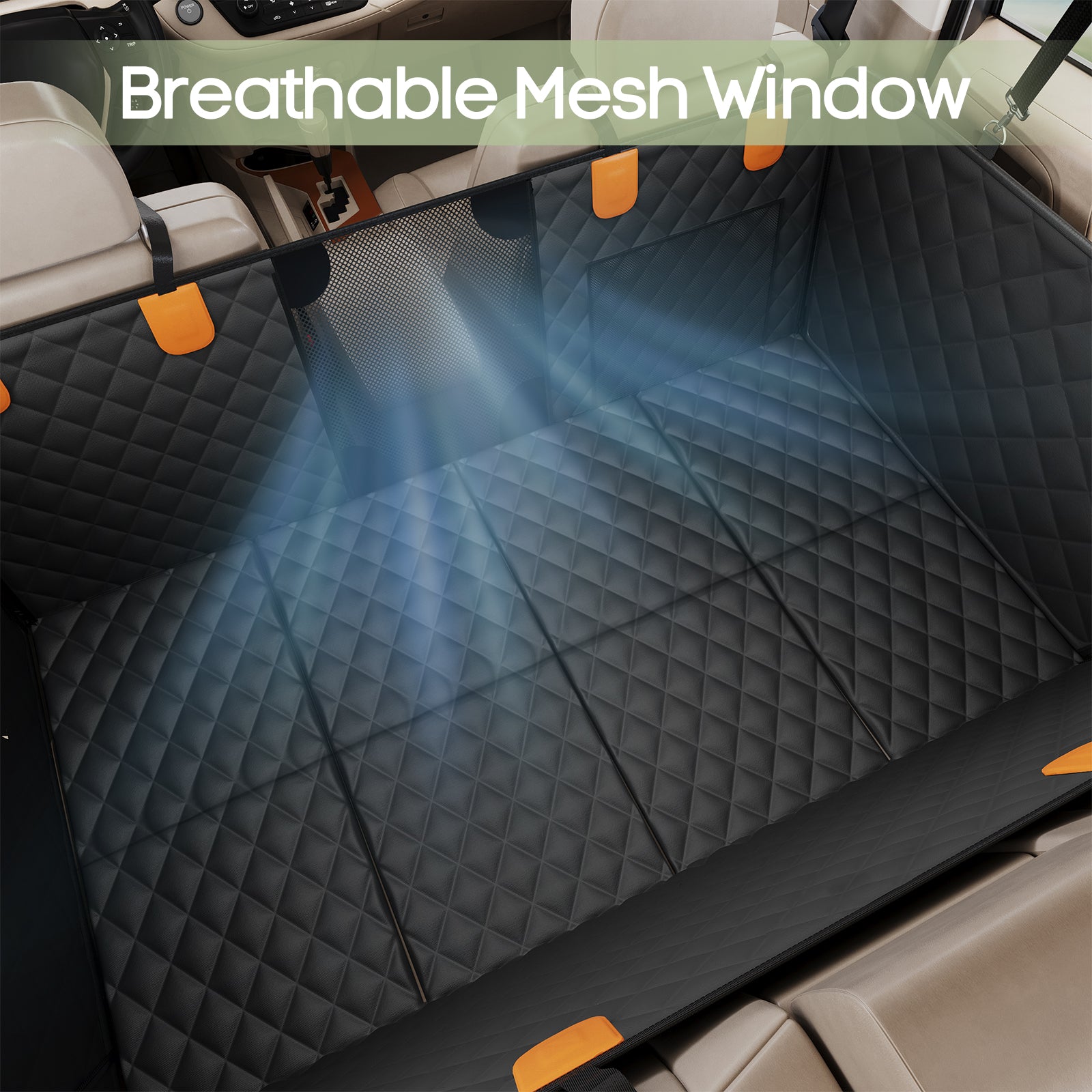Smatto Dog Car Seat Cover for Back Seat, Hard Bottom Back Seat Extender Supports 400lbs, Waterproof Rear Seat Pet Cover, Dog Hammock with Mesh Window for Car SUV