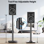 MOUNTUP Universal Speaker Stands Pair, 28.3" to 37.4" Height Adjustable Floor Speaker Stands, Holds Bookshelf & Large Satellite Studio Speakers, Cable Concealing, 22LBS Capacity, 9.8" Plate, Black