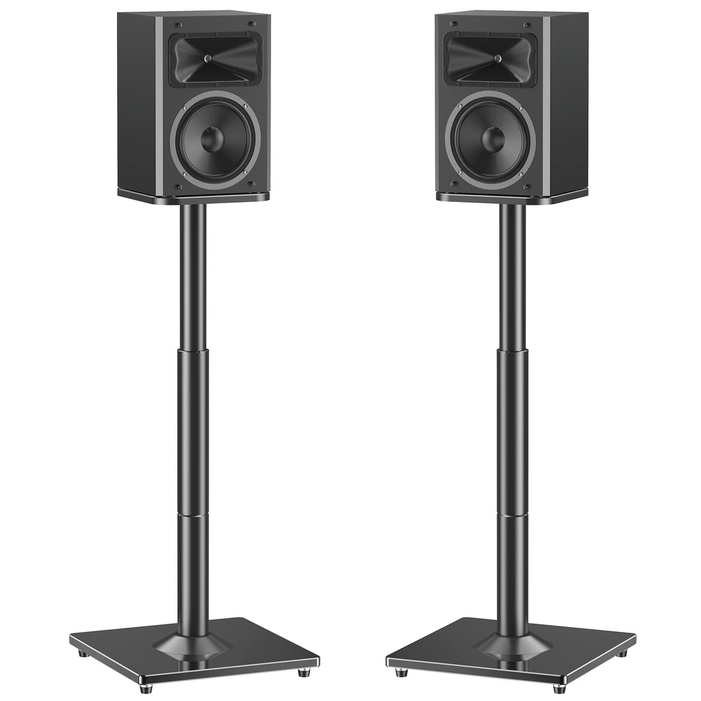 MOUNTUP Universal Speaker Stands Pair, 28.3" to 37.4" Height Adjustable Floor Speaker Stands, Holds Bookshelf & Large Satellite Studio Speakers, Cable Concealing, 22LBS Capacity, 9.8" Plate, Black