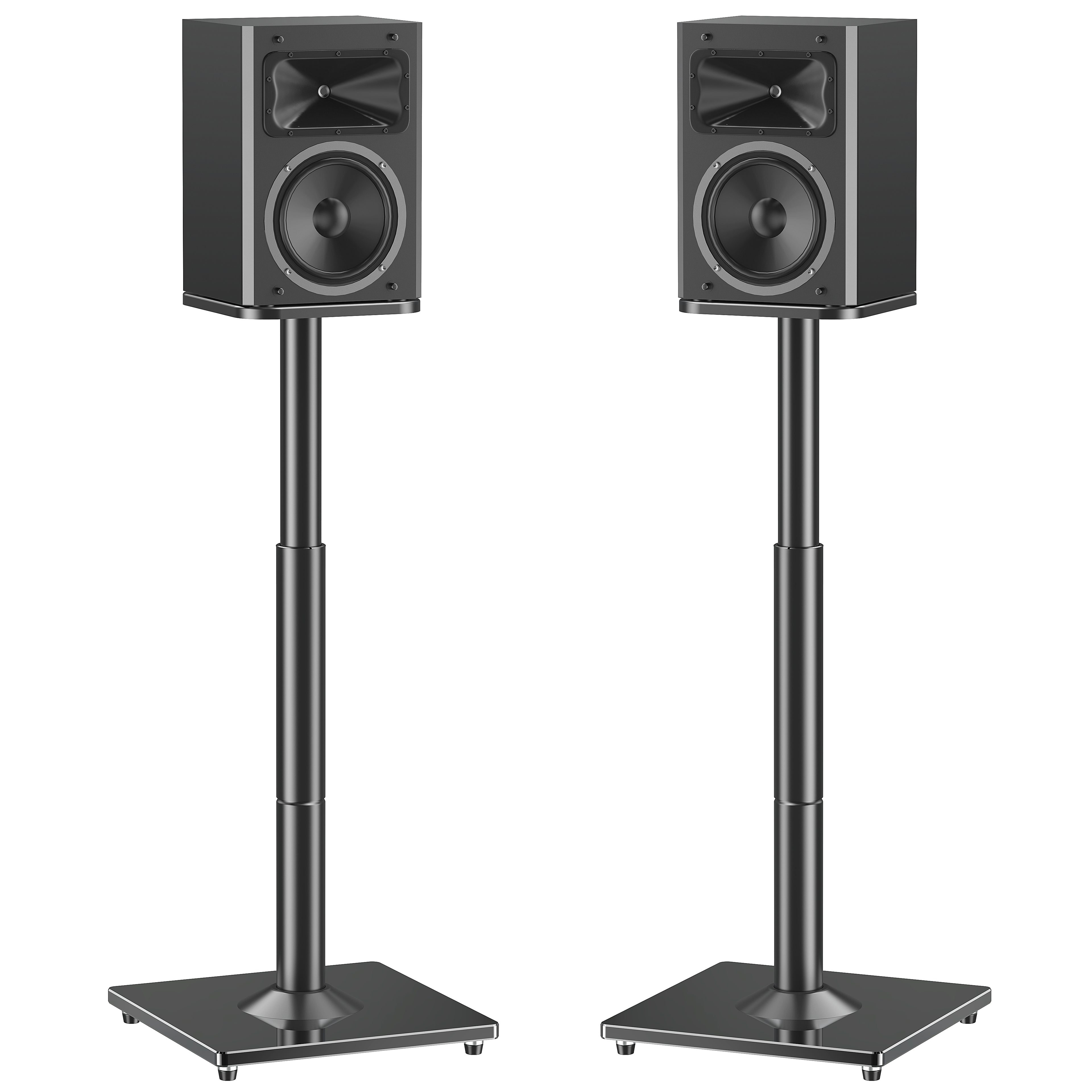 MOUNTUP Universal Speaker Stands Pair, 28.3" to 37.4" Height Adjustable Floor Speaker Stands, Holds Bookshelf & Large Satellite Studio Speakers, Cable Concealing, 22LBS Capacity, 9.8" Plate, Black