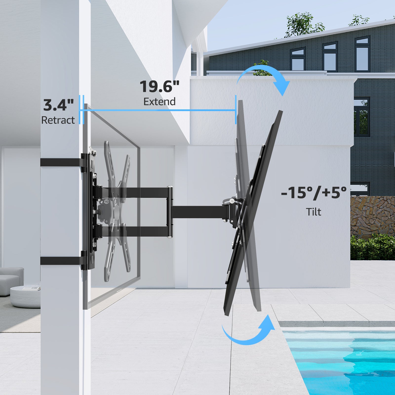 MOUNTUP Outdoor Pillar TV Mount for Gazebo & Patio, No-Drill Full Motion TV Post Mount for Round & Square Columns, Swivel Tilt Level, Fits 26–60″ TVs up to 77 lbs, Max VESA 400x400mm, Black MU0084-OD