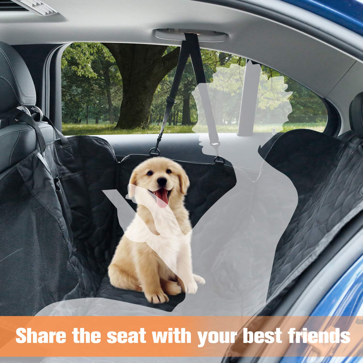 SMATTO Dog Car Seat Cover with Mesh Window, 100% Waterproof Pet Seat Cover for Back Seat, Scratchproof Dog Hammock for Cars, Trucks, SUVs, Jeeps, Black