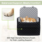 Waterproof Dog Car Seat for Small/Medium Dogs up to 26 lbs, Memory Foam Booster Seat Elevated 6in, Pet Car Seat with Removable Washable Cover, Y-Shape Safety Belt and Storage Pockets