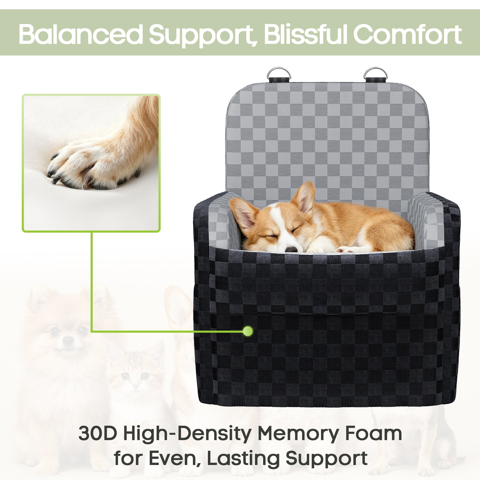 Waterproof Dog Car Seat for Small/Medium Dogs up to 26 lbs, Memory Foam Booster Seat Elevated 6in, Pet Car Seat with Removable Washable Cover, Y-Shape Safety Belt and Storage Pockets