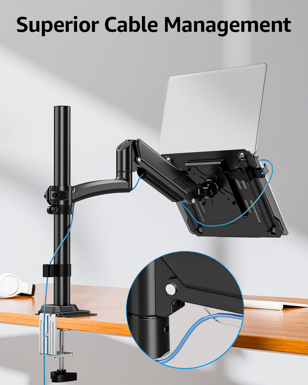 MOUNTUP Laptop Desk Mount, Adjustable Laptop Stand for max 17" Notebook or 32" Monitor, Laptops Arm Mount for Desk Holds 4.4-22lbs, Tall Laptops Mount with Clamp/Grommet