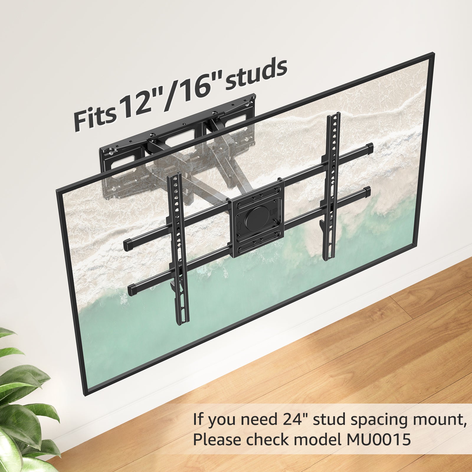 MOUNTUP Full Motion TV Wall Mount for Most 40-85 inch Flat TVs up to 110 lbs, Wall Mount Bracket with Dual Articulating Arms, Tilt, Level, Swivel, TV Mount Fits 12/16" Wood Stud, Max VESA 600x400mm