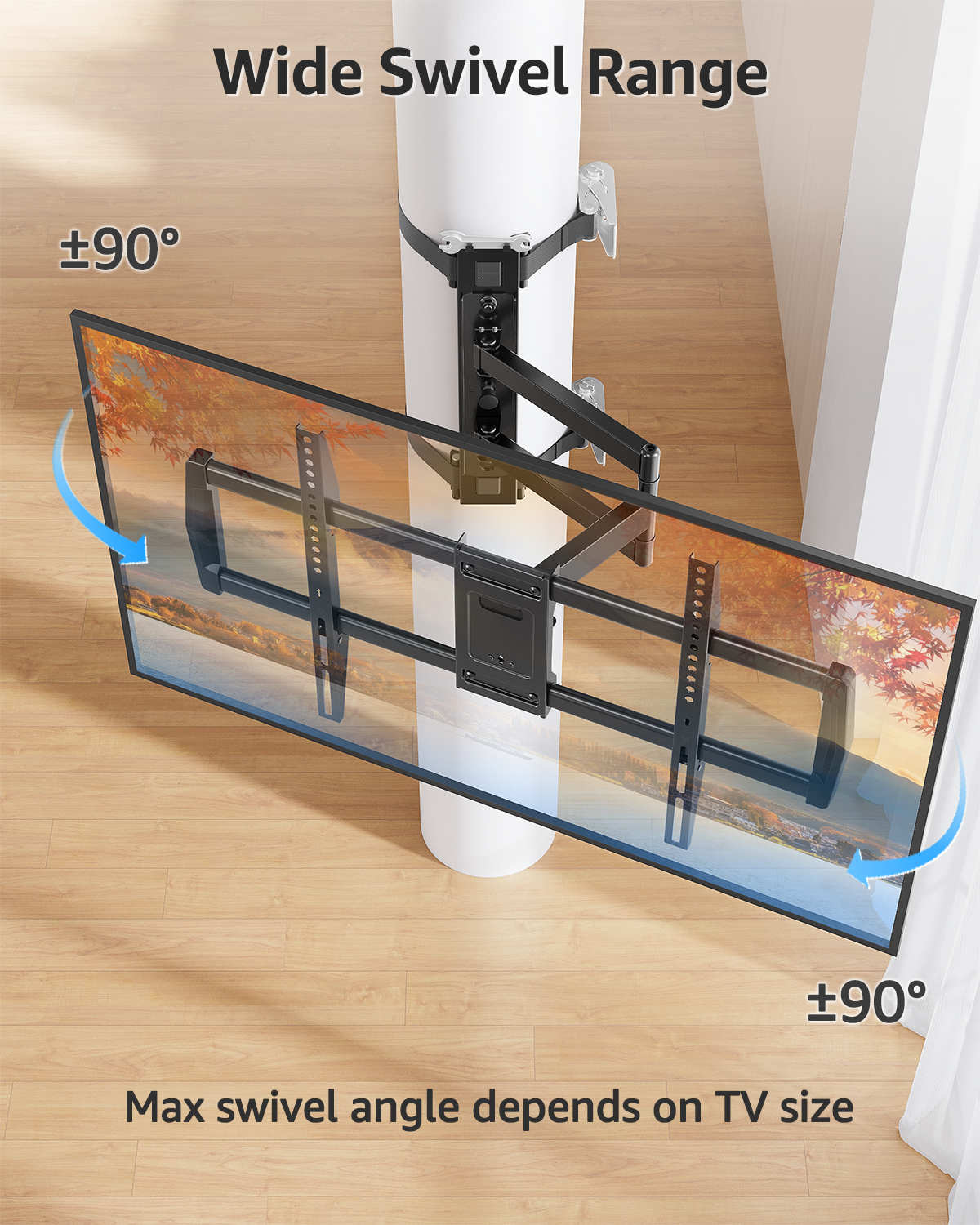 MOUNTUP Pillar TV Mount for 32"-75" TVs, Full Motion Strap-On Post Mount for Round & Square Columns, Swivel Tilt Level, No-Drill Design, Max VESA 600x400mm, Holds 88 lbs, Black