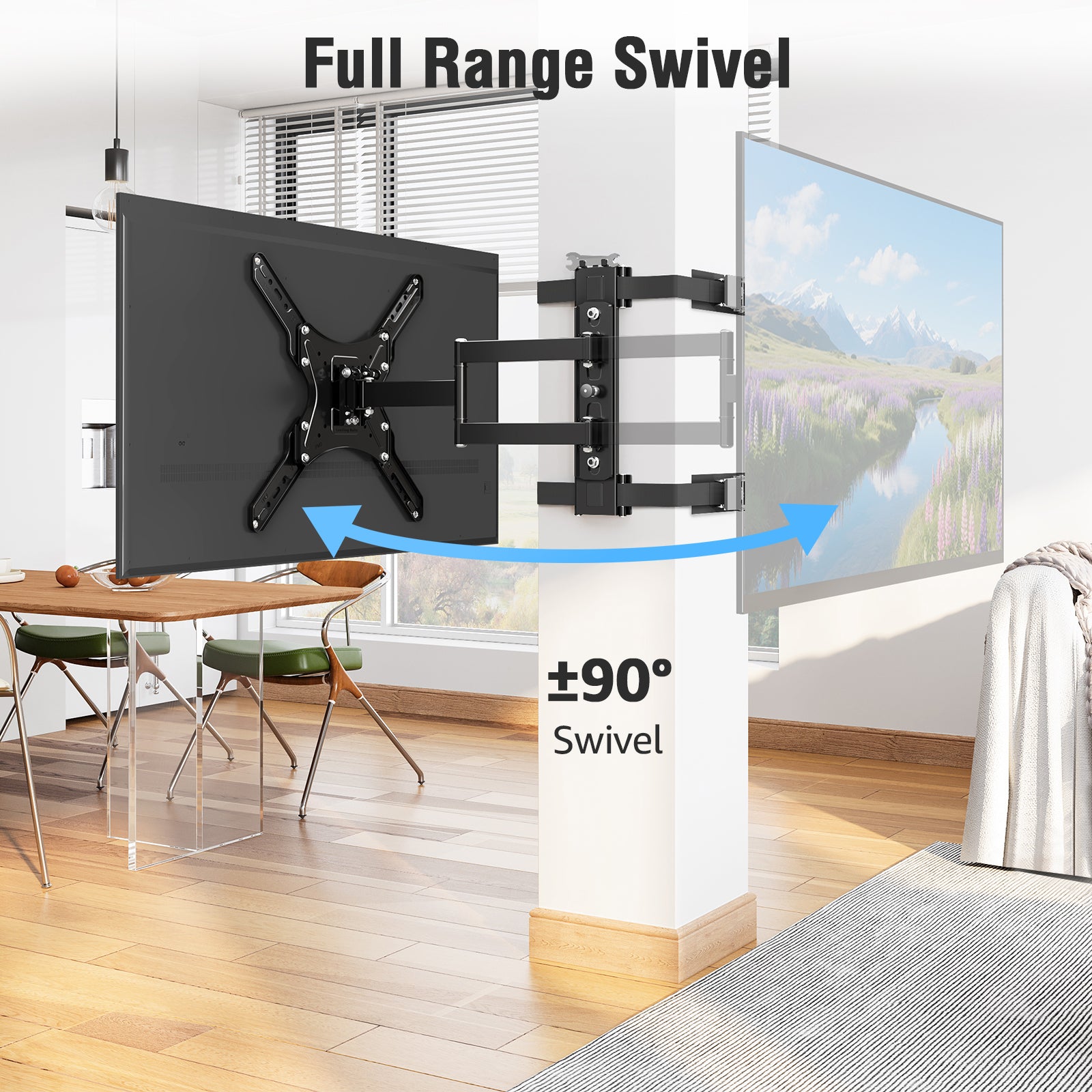 MOUNTUP Outdoor Pillar TV Mount for Gazebo & Patio, No-Drill Full Motion TV Post Mount for Round & Square Columns, Swivel Tilt Level, Fits 26–60″ TVs up to 77 lbs, Max VESA 400x400mm, Black MU0084-OD