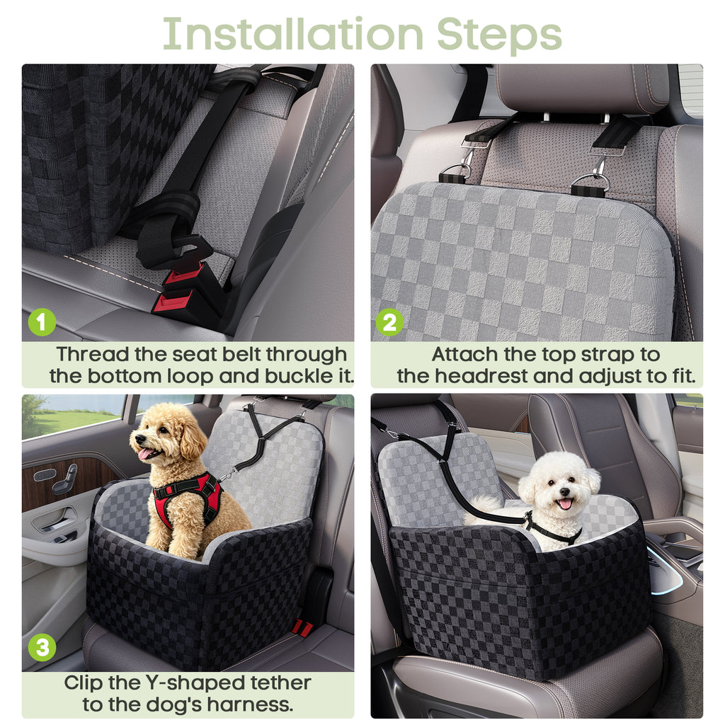 SMATTO Dog Car Seat for Small and Medium Dogs up to 26 lbs, Portable Waterproof Dog Booster Car Seat with Removable Washable Cover, Safety Seat Belt Y-Shape Safety Belt and Storage Pockets, Black
