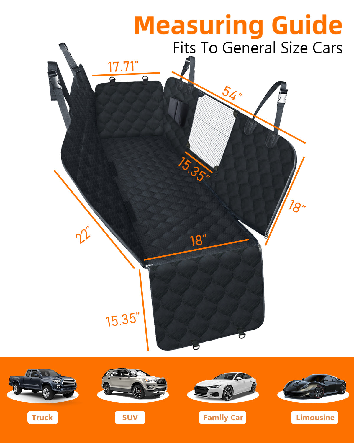 SMATTO Dog Car Seat Cover with Mesh Window, 100% Waterproof Pet Seat Cover for Back Seat, Scratchproof Dog Hammock for Cars, Trucks, SUVs, Jeeps, Black