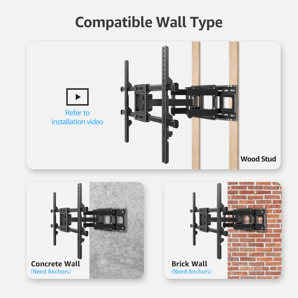 MOUNTUP Full Motion TV Wall Mount for Most 40-85 inch Flat TVs up to 110 lbs, Wall Mount Bracket with Dual Articulating Arms, Tilt, Level, Swivel, TV Mount Fits 12/16" Wood Stud, Max VESA 600x400mm