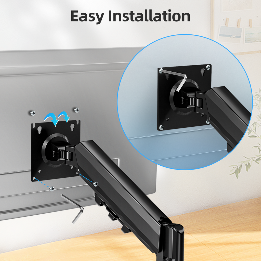 MOUNTUP Monitor Halterung für 13-32 Zoll Monitore 2-9 kg, VESA 75/100mm, Gasdruckfeder Arm, 360° Drehbar Höhenverstellbar Schwenkbar Neigbar, EU8015B