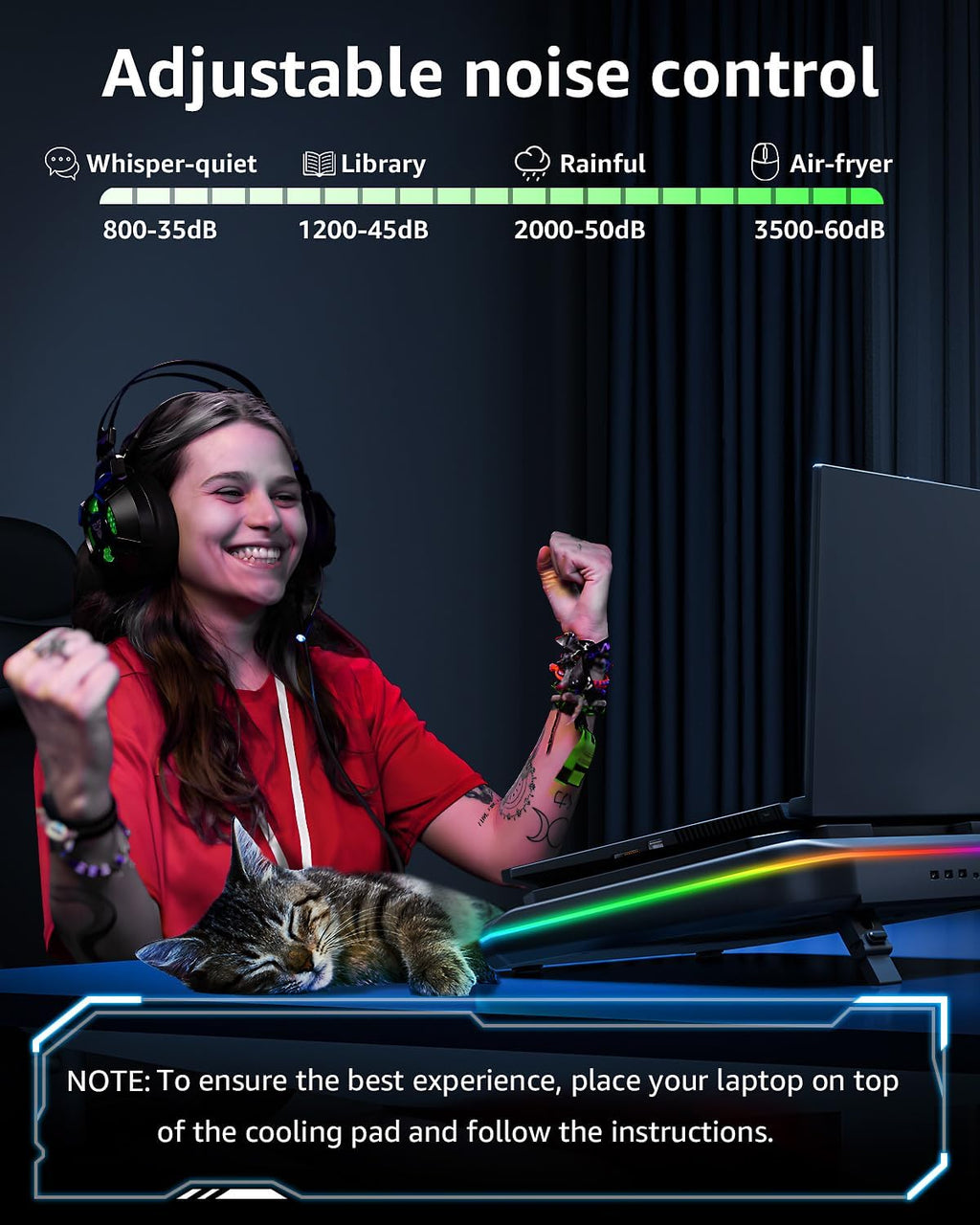 MOUNTUP RGB Laptop Cooling Pad for 13-19 Inch, Max 3500RPM Gaming Laptop Cooler, Cooling Pad Stand with Touch Switch to Control Speed, Laptop Fan Cooling Pad with Powerful 4.72 Inch Turbo Fan