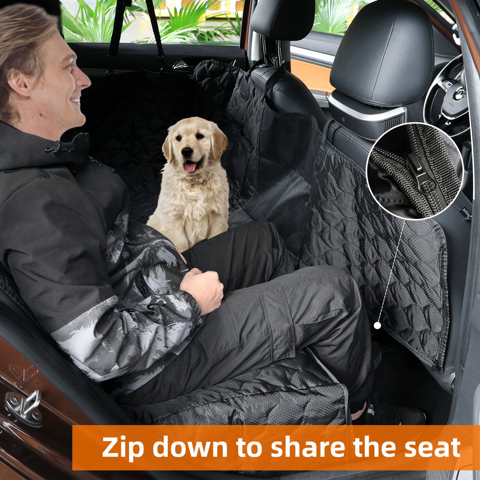 SMATTO Dog Car Seat Cover with Mesh Window, 100% Waterproof Pet Seat Cover for Back Seat, Scratchproof Dog Hammock for Cars, Trucks, SUVs, Jeeps, Black