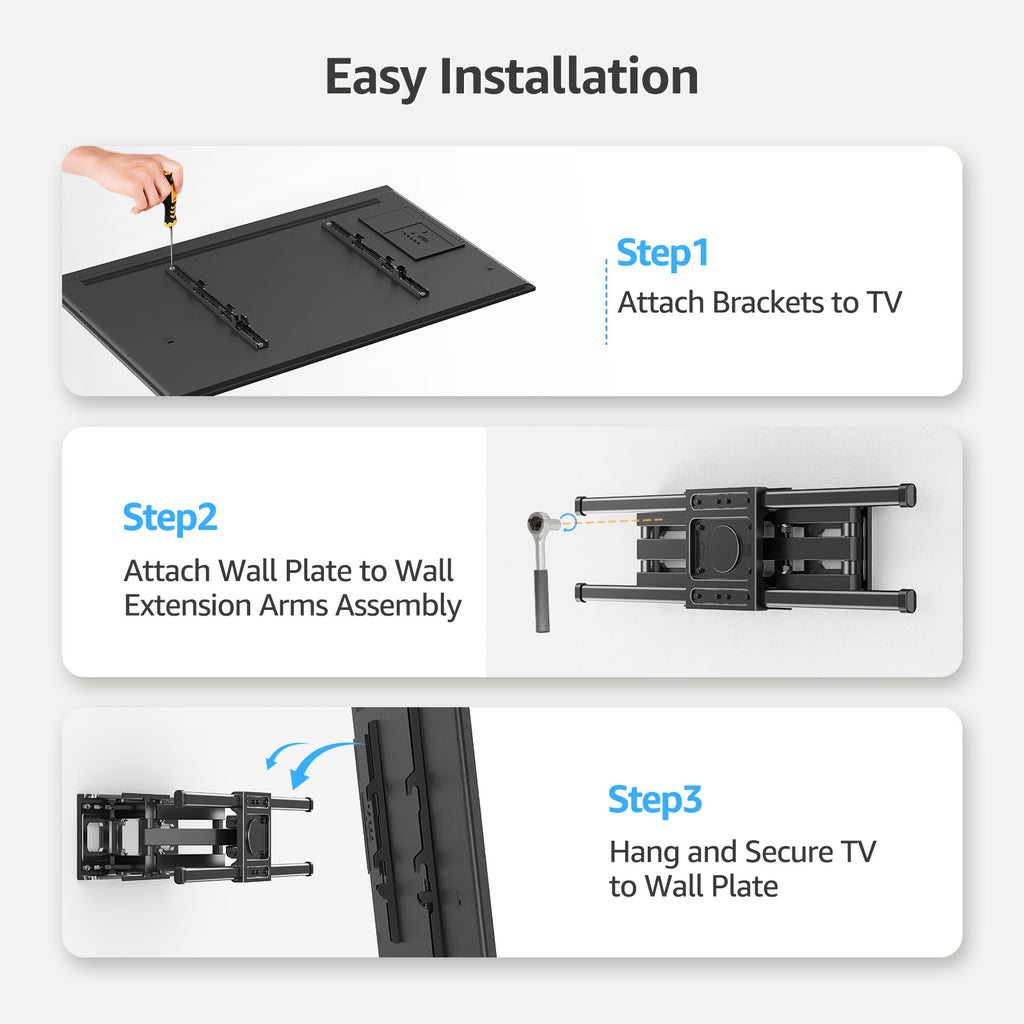 MOUNTUP Full Motion TV Wall Mount for Most 40-85 inch Flat TVs up to 110 lbs, Wall Mount Bracket with Dual Articulating Arms, Tilt, Level, Swivel, TV Mount Fits 12/16" Wood Stud, Max VESA 600x400mm