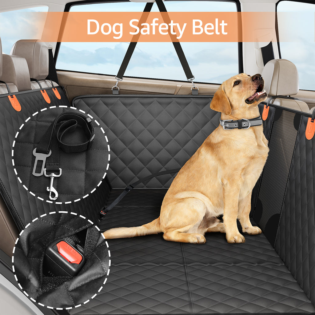 SMATTO Heavy Duty 400lbs Dog Car Seat Cover, Waterproof Pet Hammock for Back Seat with Mesh Window & Hard Bottom, Fits SUV Car
